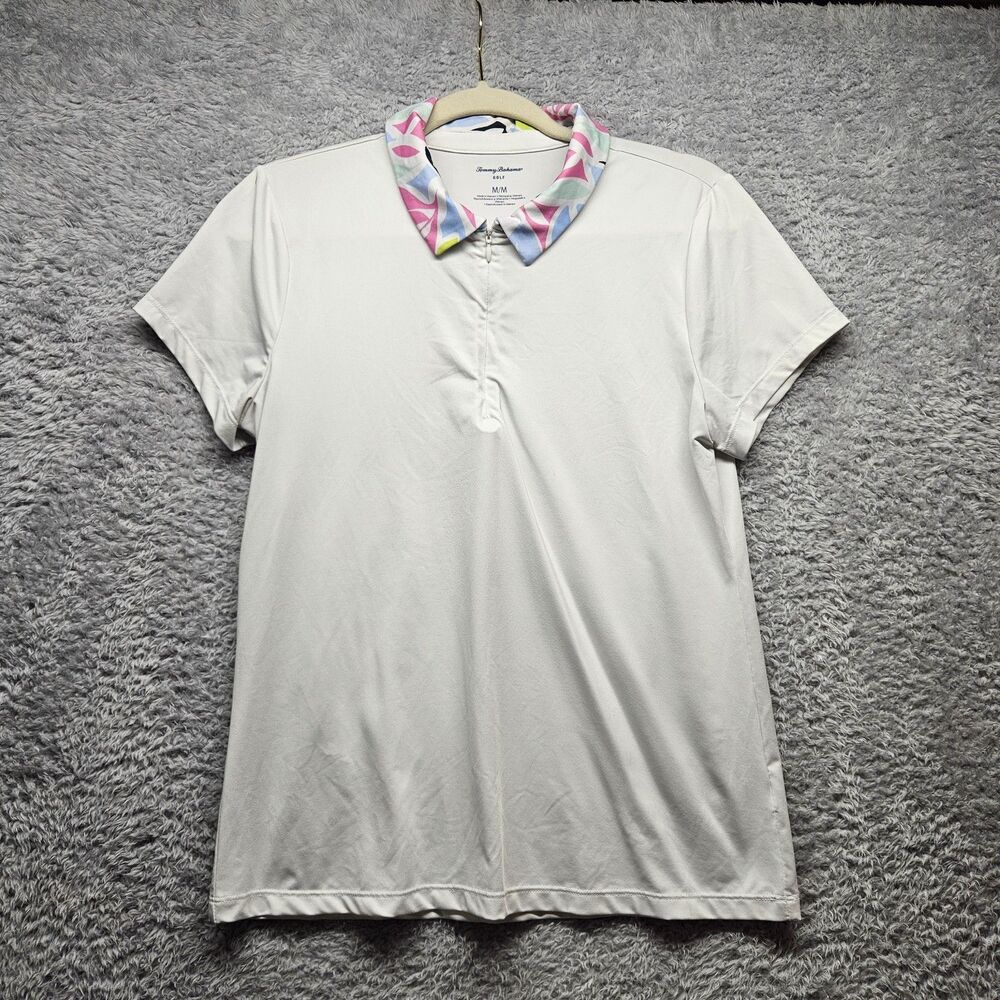 Tommy Bahama Womens White Golf Shirt Size Medium 1/4 Zip Collared Stretch